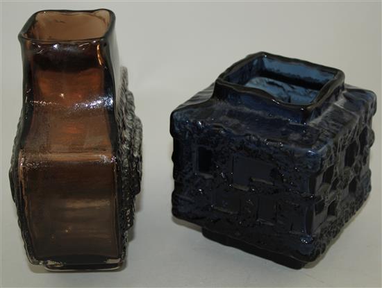 A Whitefriars cinnamon vase and a Whitefriars style tetris cube vase, 13cm